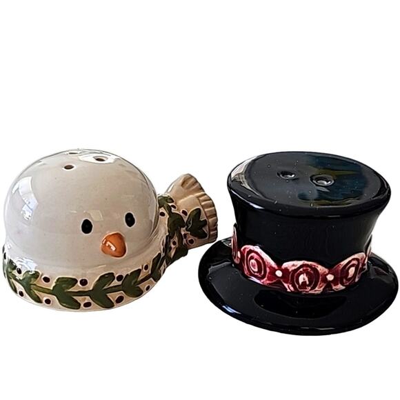 Snowman Head with Scarf and Hat Salt n Pepper Shakers Christmas Winter No Damage - Picture 1 of 5